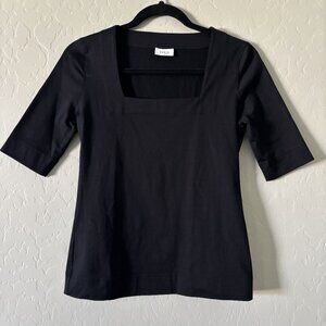 Akris Punto Square Neck Box Neck Half 1/2 Sleeve Tee Shirt Top Black Soft Cotton